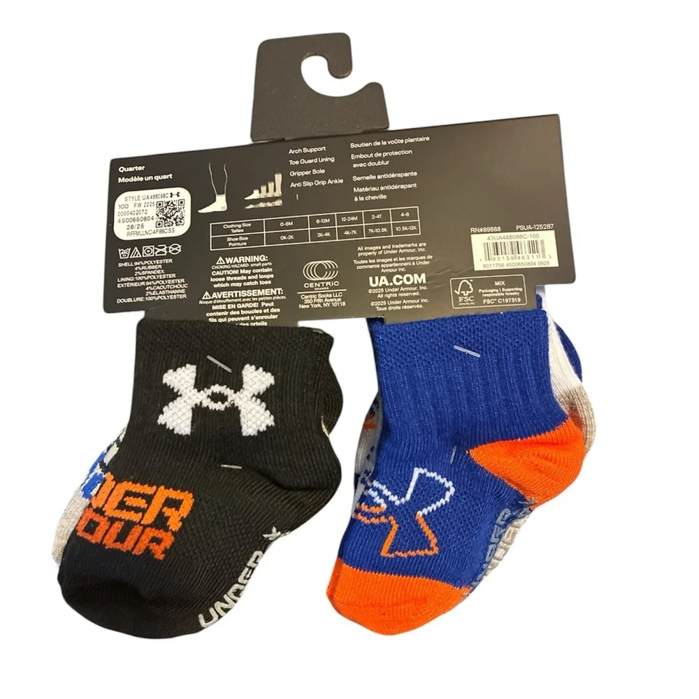 Under Armour 6 pk Baby Socks Set lightweight quarter 6-12M